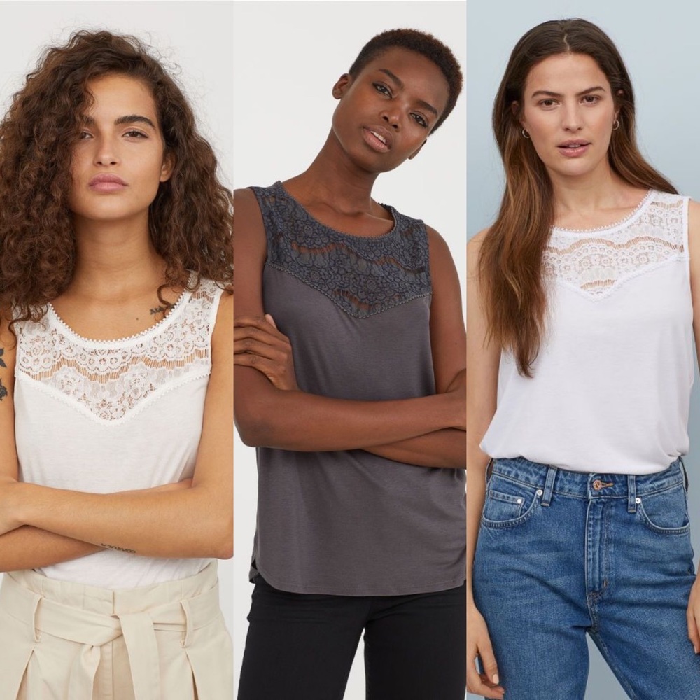 🖤LOT of 3 - h&m sleeveless jersey tops w/ lace🖤